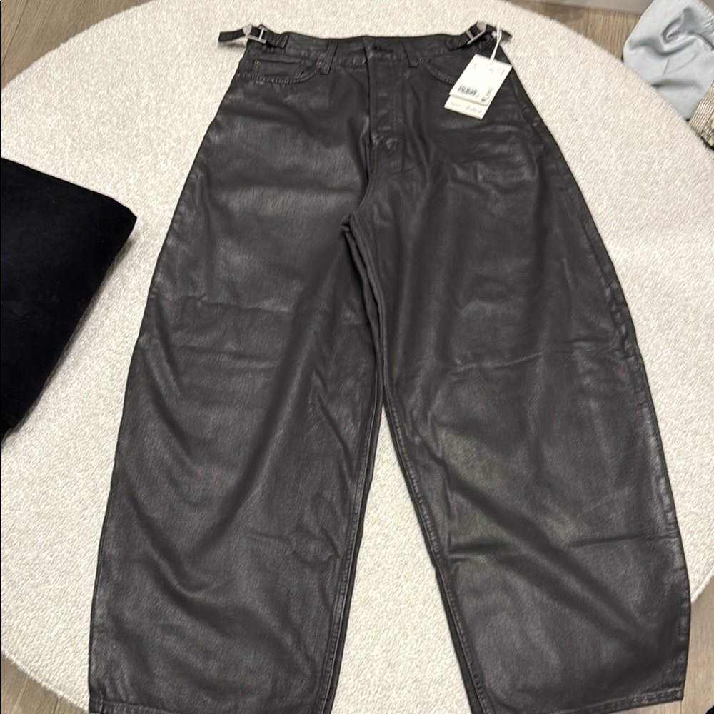 COS Wide Leg Pants in Black waxed coated new tags size 25